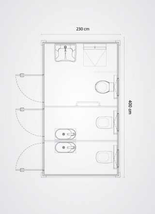 piantina in scala bagno mobile disabile più due bagni