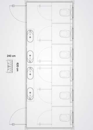 bagno mobile con sei cabine bagno pianta in scala del prodotto