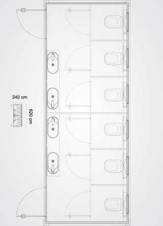 bagno mobile con sei cabine bagno pianta in scala del prodotto