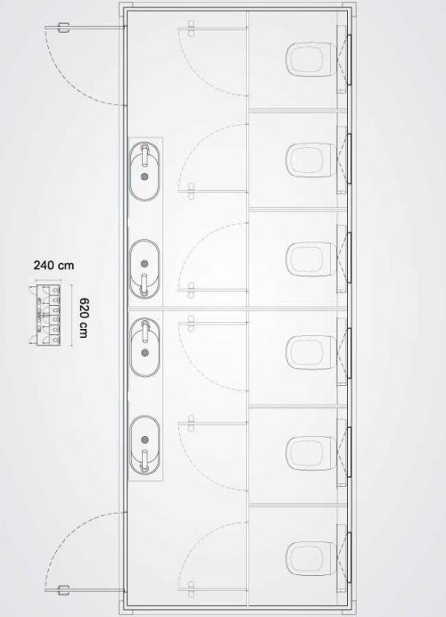 bagno mobile con sei cabine bagno pianta in scala del prodotto