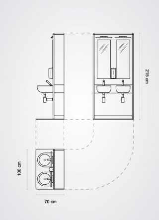 pianta del modulo a doppio lavabo della linea MODO