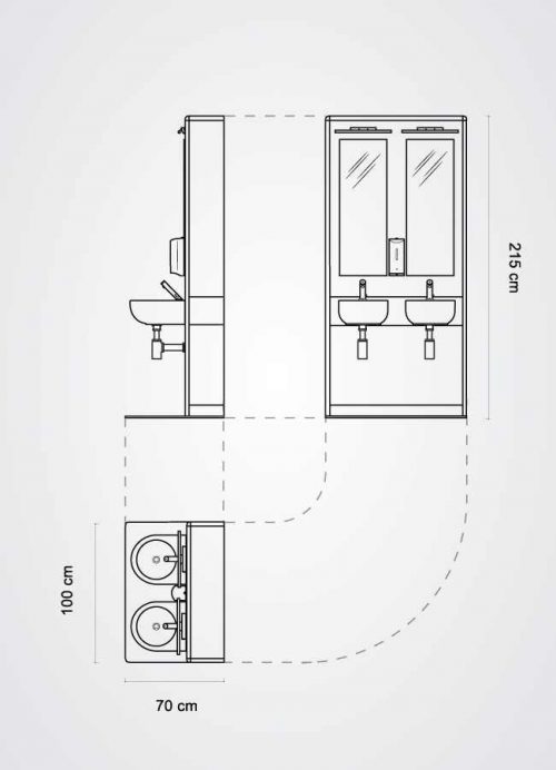 pianta del modulo a doppio lavabo della linea MODO